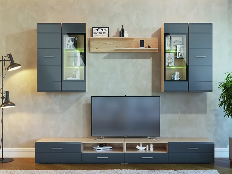 

Гостиная стенка под ТВ Росси 3 LasCavo 280х45.5х195 дуб артизан/графит