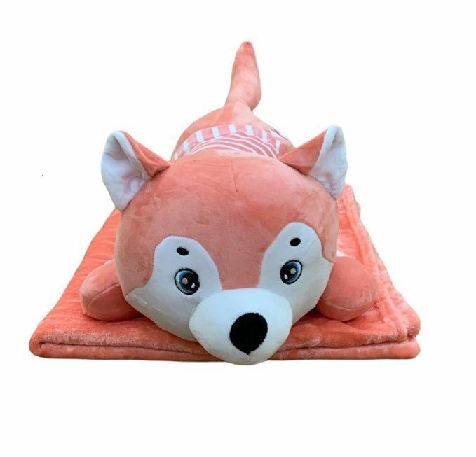 

Плед Игрушка, подушка, 3 в 1 Собака морковна хаски ,волк LM детский, мягкая игрушка с детским пледом-покрывало внутри