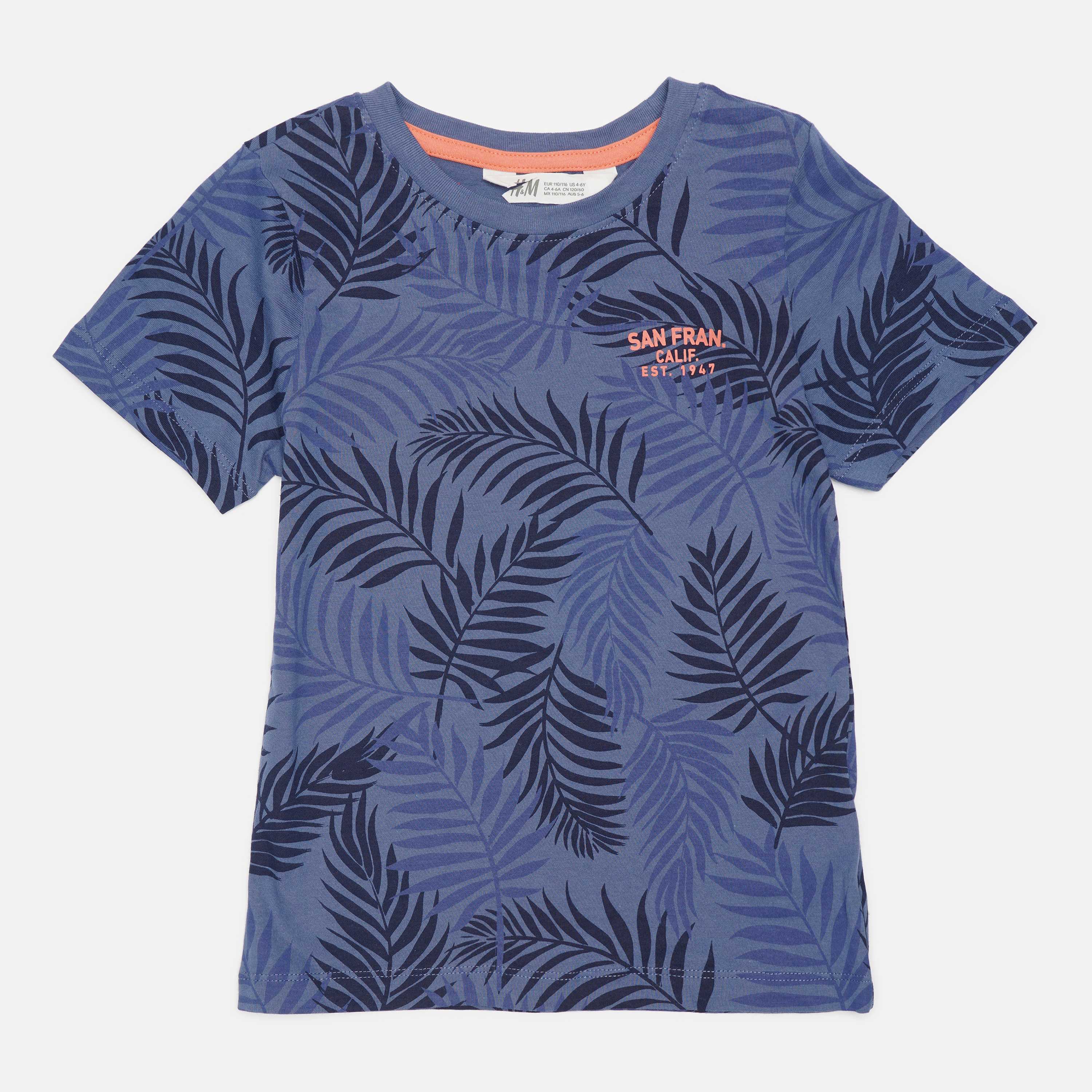 

Футболка H&M 2310-6978139 110-116 см Синий/Листики