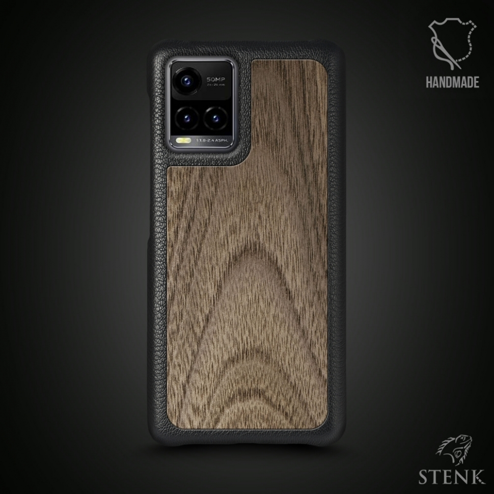 

Кожаная накладка Stenk WoodBacker для Vivo Y33s Чёрная