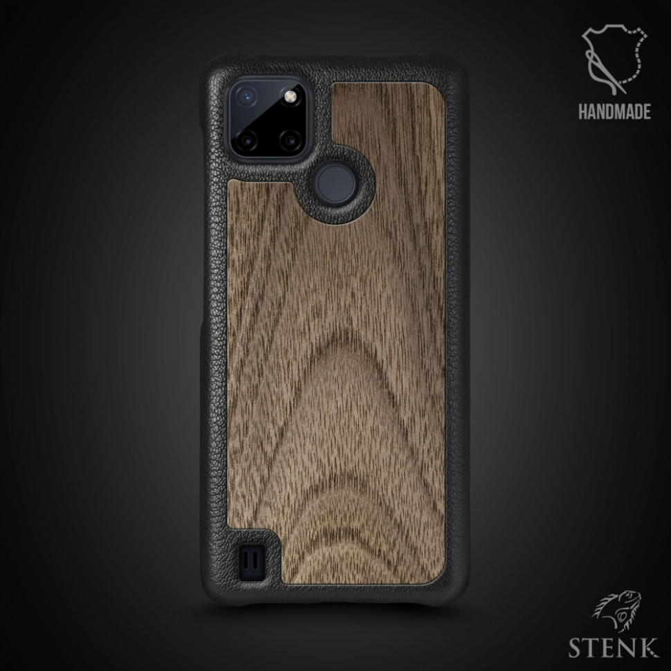 

Кожаная накладка Stenk WoodBacker для Realme C21Y Чёрная