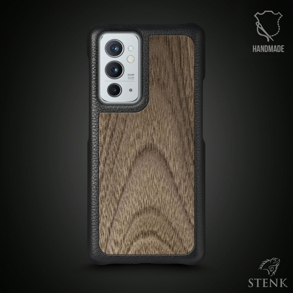 

Кожаная накладка Stenk WoodBacker для OnePlus 9RT Чёрная