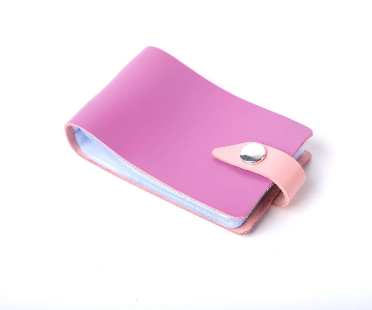 

Кожаная визитница «Viza LilacPowder» женская сиреневая (11x6,5 см) ручной работы от pan Krepko