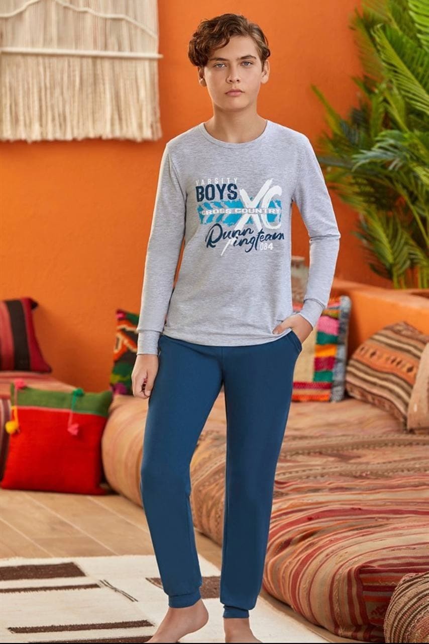 

Детская пижама для мальчика теплая Baykar Турция домашний костюм для ребенка хлопок и эластан р 7 122 - 128 см серый с синим 9776-220