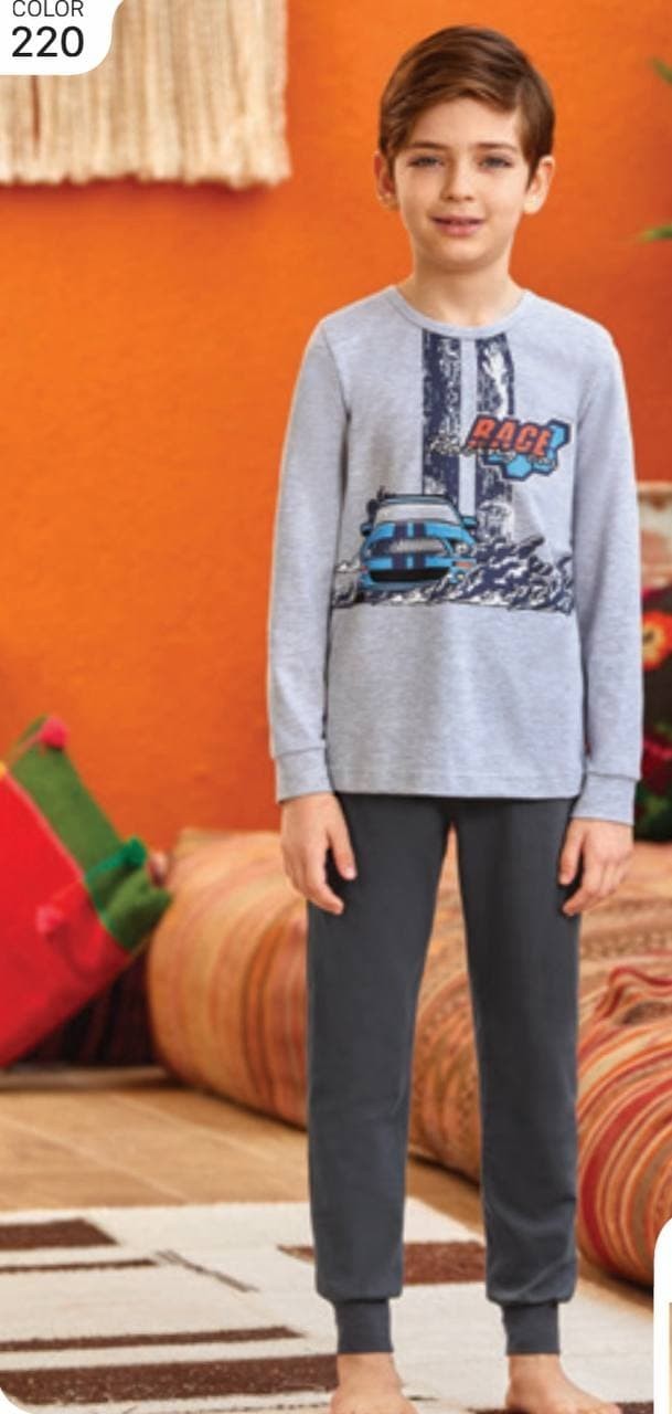 

Детская пижама для мальчика теплая Baykar Турция домашний костюм для ребенка с машиной хлопок и эластан р 7 122 - 128 см серый 9794-220