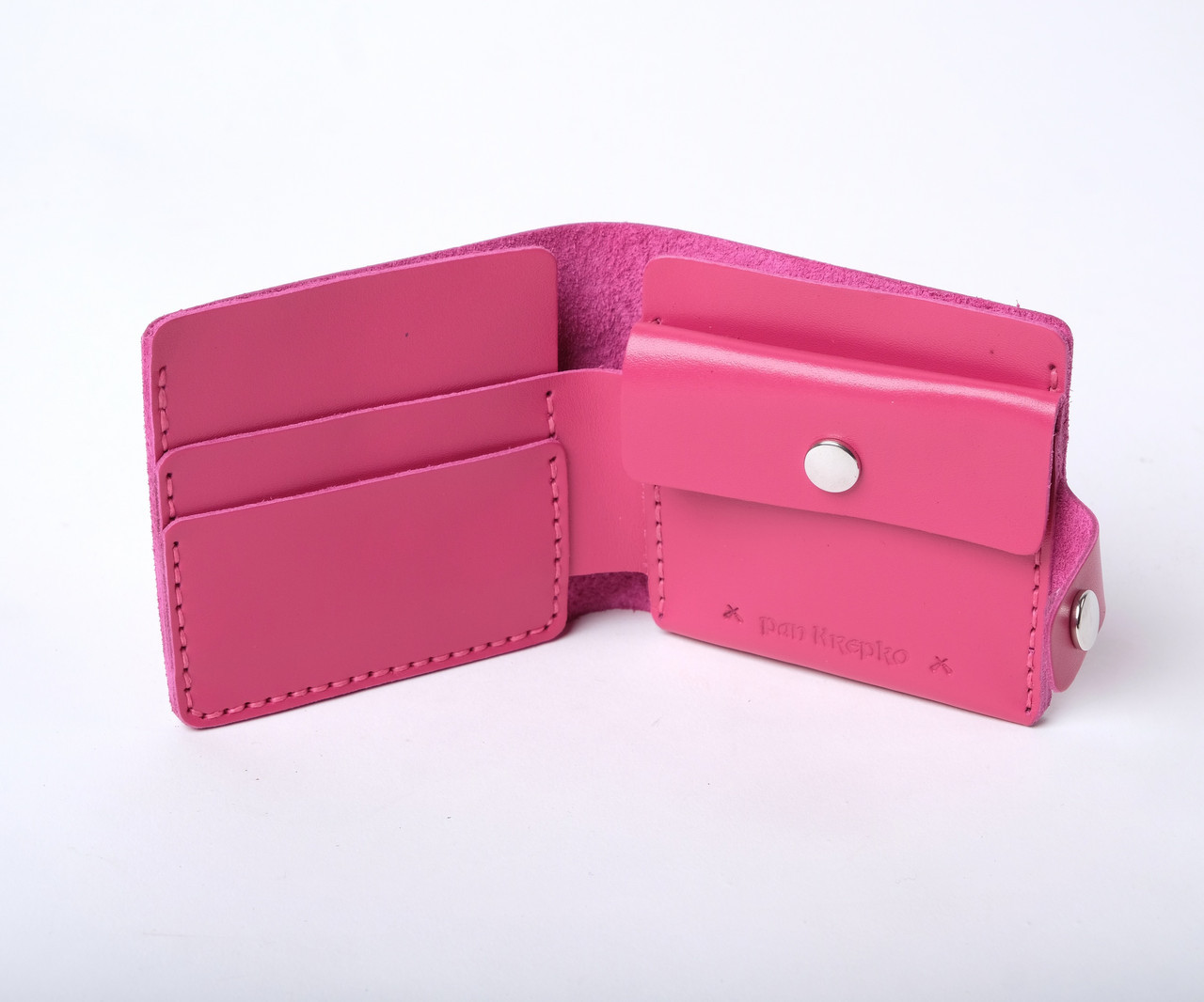 

Кожаный кошелек «Gazda Fuchsia» женский Малиновый (11x9,5 см) ручной работы от pan Krepko