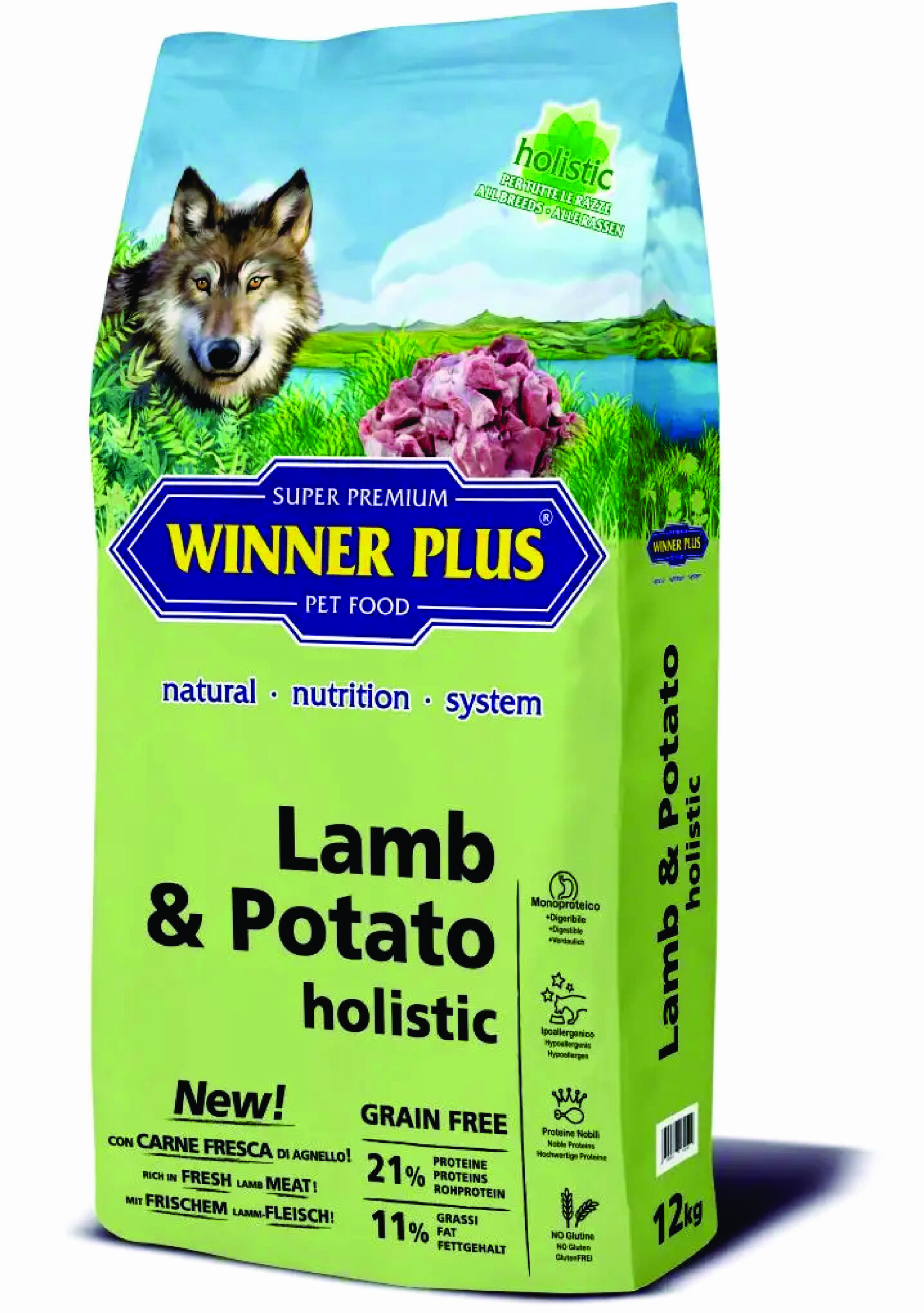 

Гіпоалергенний сухий корм для собак з ягням і картоплею Winner Plus Lamb & Potato holistic (13212) 12 кг