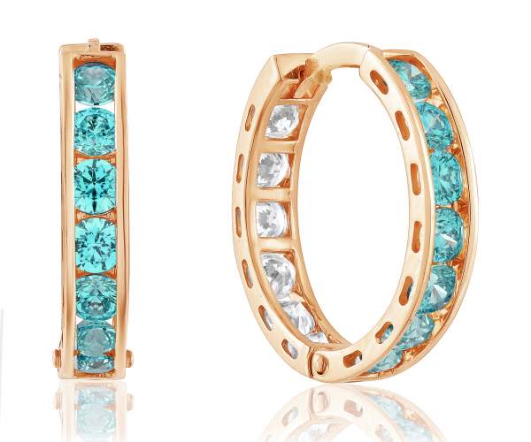 

Серьги-кольца золотые с камнями SWAROVSKI Zirconia, "Полнолуние", С4174SWMINT