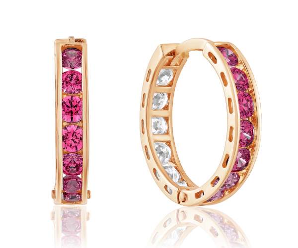 

Серьги-кольца золотые с камнями SWAROVSKI Zirconia, "Полнолуние", С4174SWREDDARK