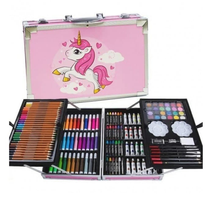 

Чемодан-набор для детского творчества в кейсе Единорог 145 предметов Розовый/Pink