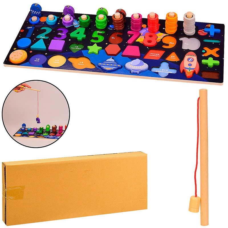 

Деревянная игрушка Tree toys Учебная доска цифры, сортер, вкладыши, рыбалка разноцветная