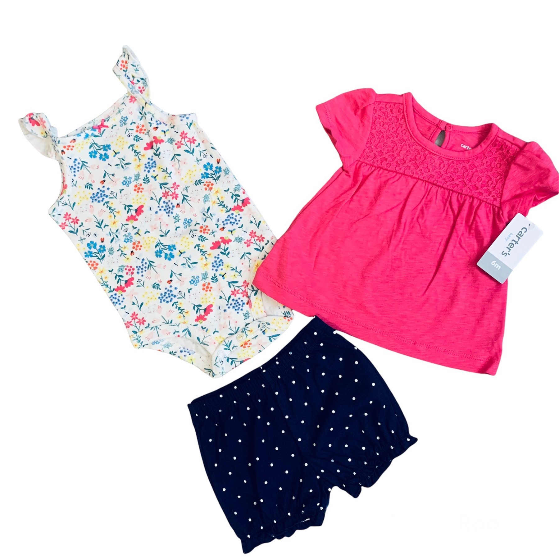 

Комплект (боди + шорты + туника) Carters 6 мес 61-69 см Бело-розовый