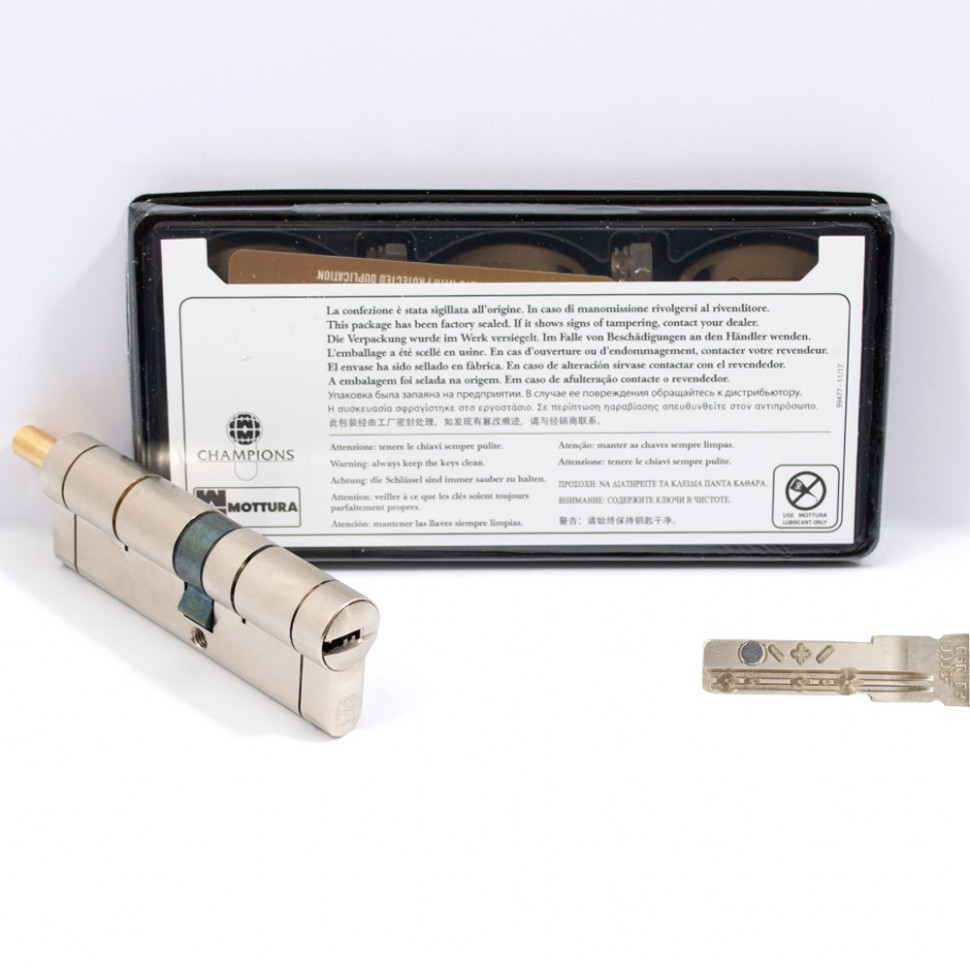 

Цилиндр дверной Mottura C39F415101 41/51 мм, лазерный ключ, под поворотник, 5 ключей, никель матовый