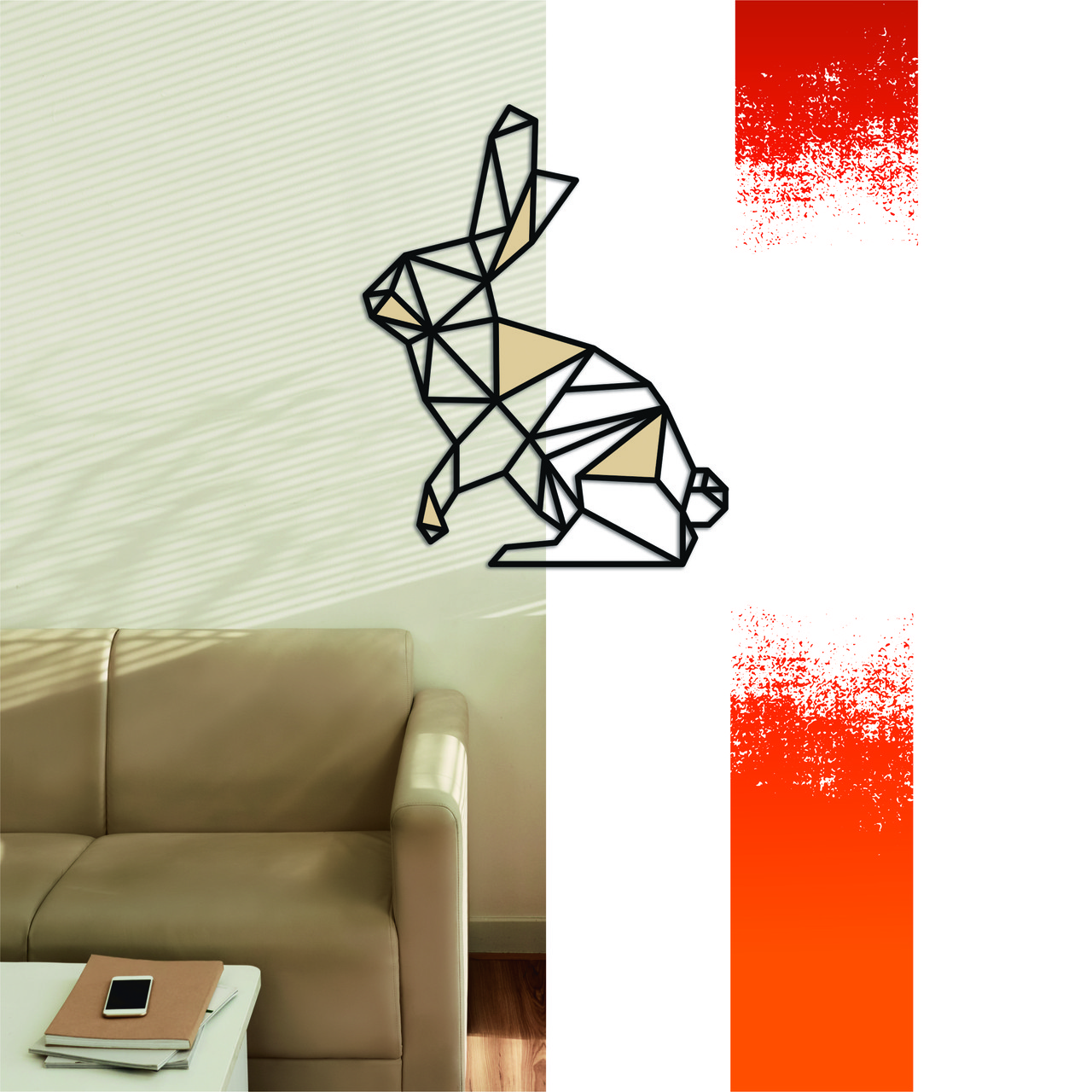 

Декоративная деревянная картина абстрактная модульная полигональная Панно Rabbit / Зайчик с цветными вставками Manific Decor 49*58 см