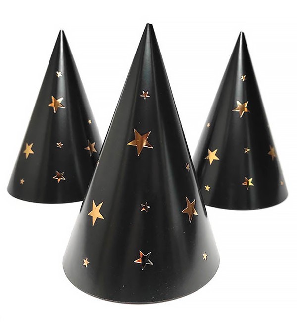 

Колпачки бумажные "Golden stars" (5шт.), высота - 15 см, картон высокого качества, цвет - черный