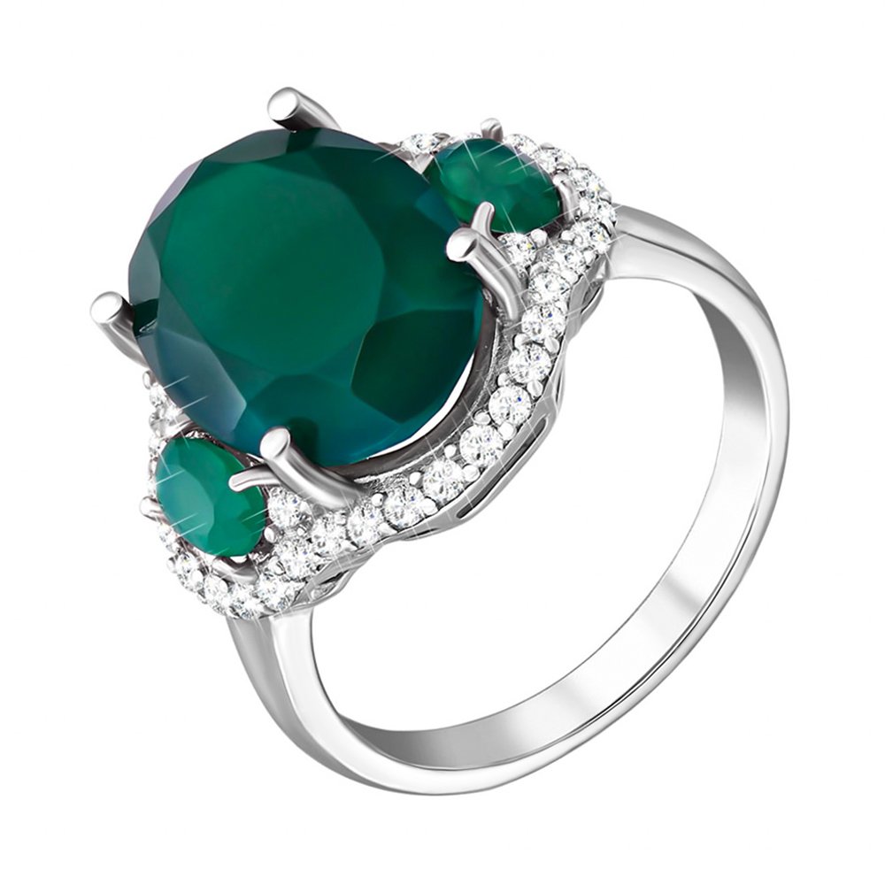 

Серебряное кольцо с зеленым агатом и фианитами 000134418 16.5 размера