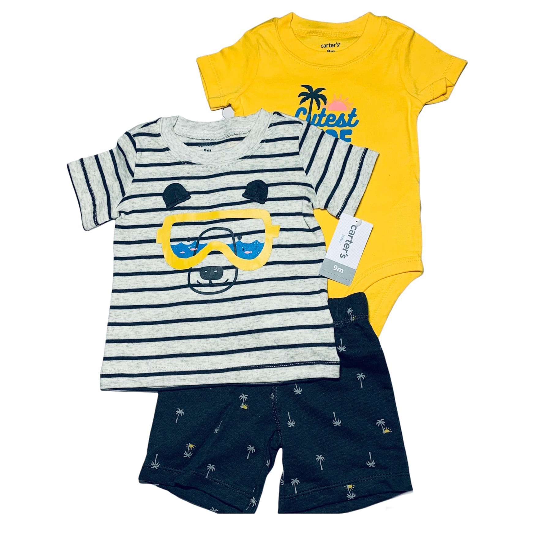 

Комплект (боди + футболка + шорты) Carters 9 мес 69-72 см Серый/желтый