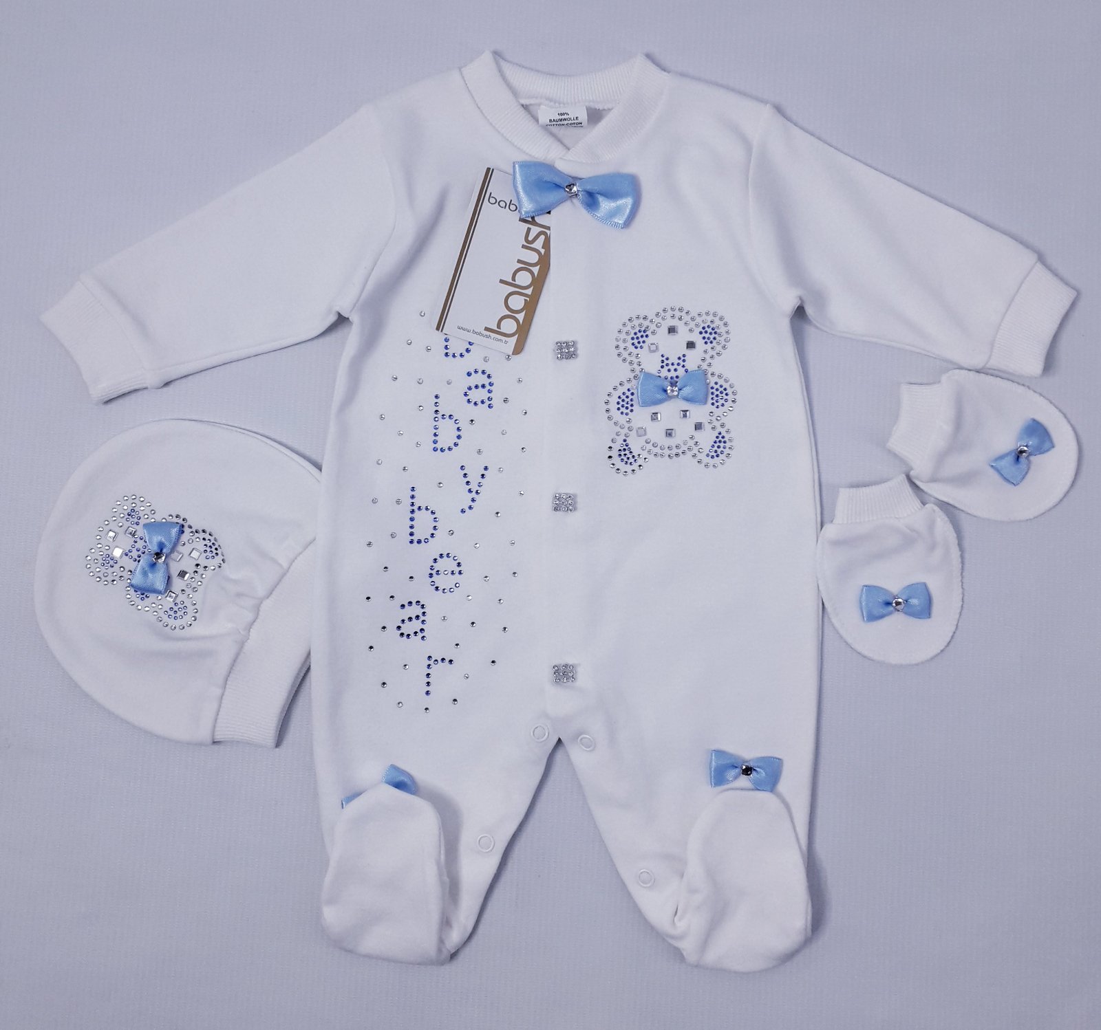 

Комплект (человечек шапка и царапки)62-68см Babysh 2146 3-6мес(р) белый с голубым
