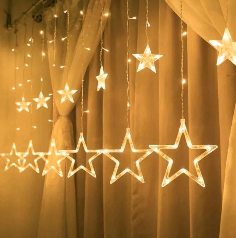 

Гирлянда штора STAR CURTAIN WW 7401 Звезды, теплый белый свет