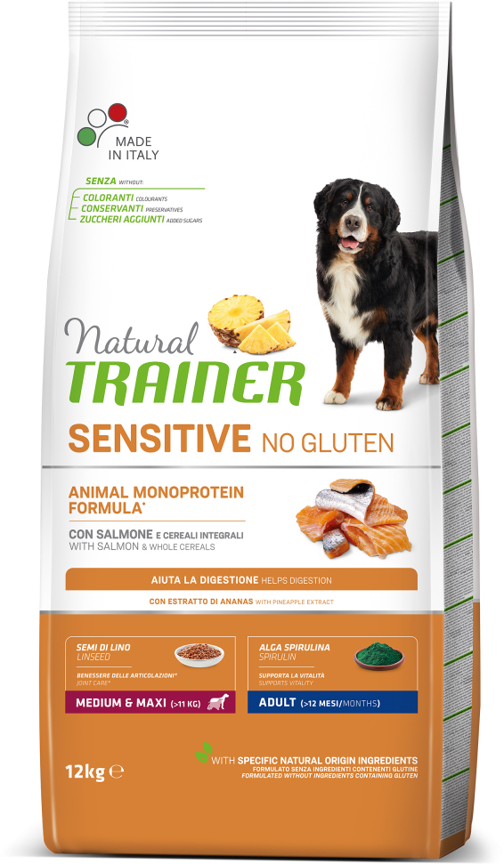 

Сухой корм для собак Natural Trainer Dog Sensitive Adult Medium&Maxi с лососем и цельными зернами 12 кг