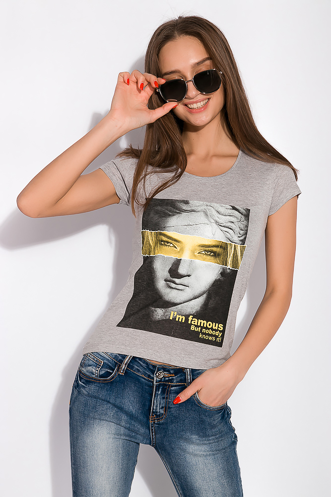 

Футболка с принтом на груди Time of Style 148P333-1 XL Светло-серый/меланж