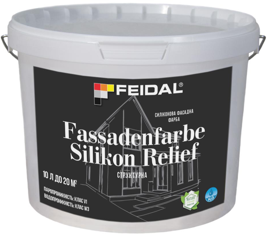 

Силиконовая фасадная краска Feidal Fassadenfarbe Silikon Relief 10 л (4820232441275)