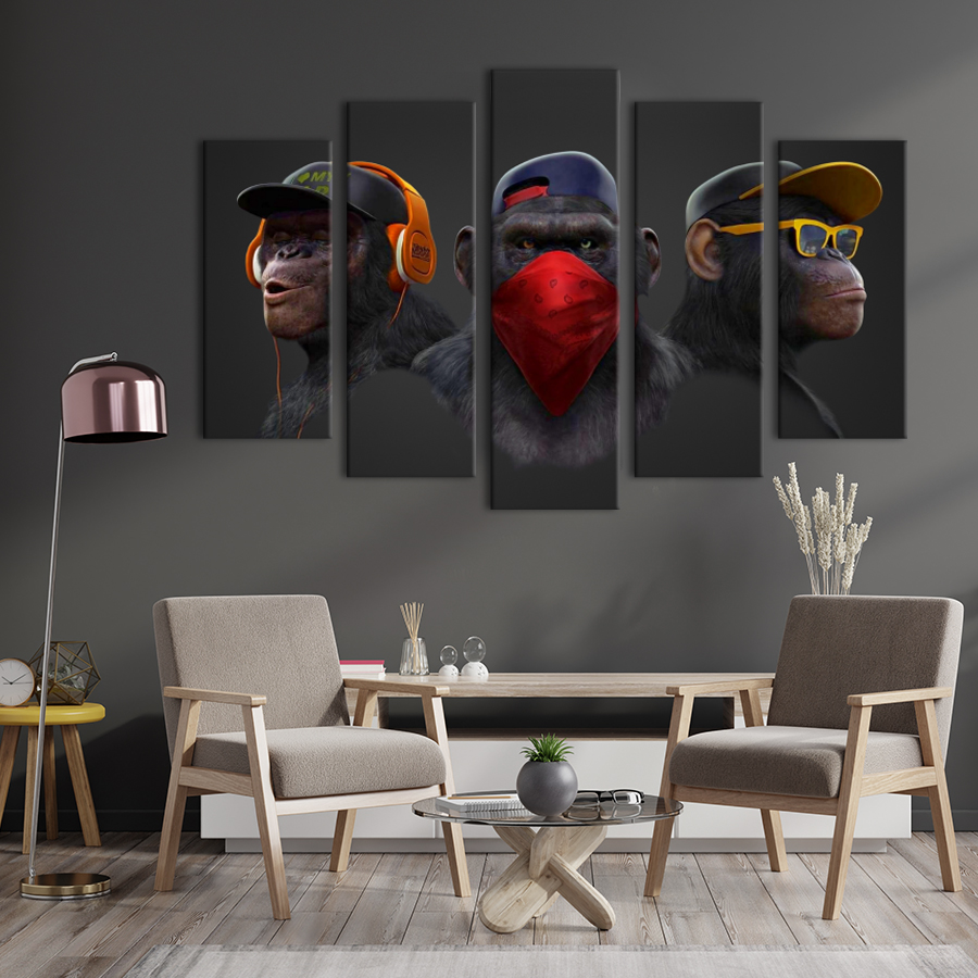 

Модульная картина на холсте из пяти частей Три обезьяны 137x85 см