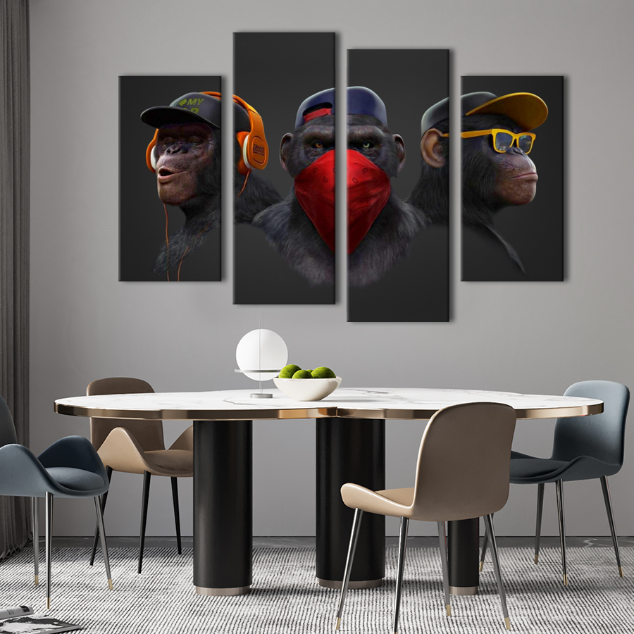 

Модульная картина на холсте из четырех частей Trio Of Monkeys 89x56 см