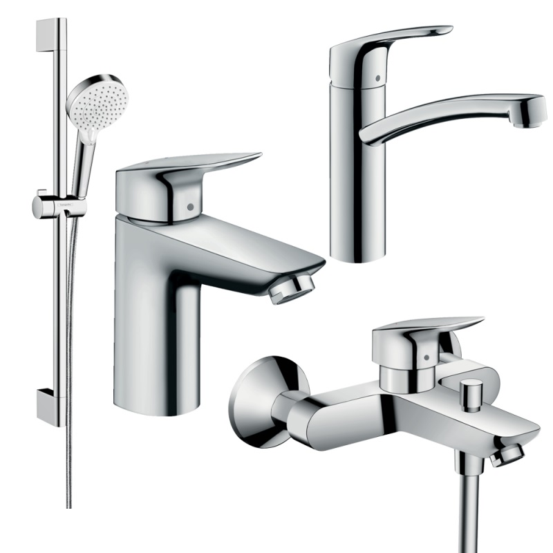 

Набор смесителей для ванны Hansgrohe EcoSmart Logis/Focus 100 (71104+7140+31806+26534400), хром (20200012)