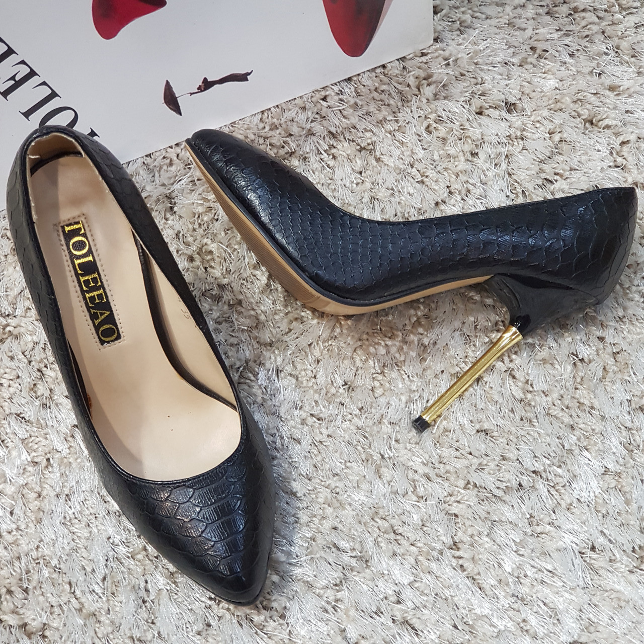 

Туфли осенне-весенние на высоком каблуке экокожа 35 черные, Toleeao, A1137-J01-4к