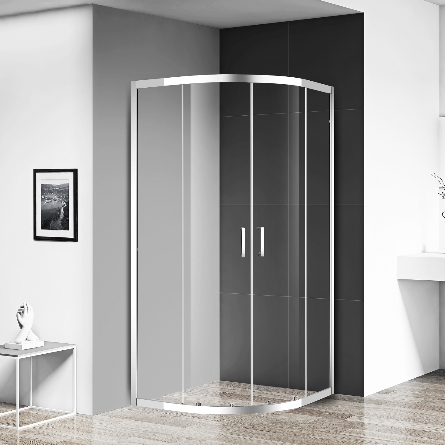 

PRI2821C PRIME Душова кабіна, розсувна - чверть кола 80*80 - хром/прозоре скло