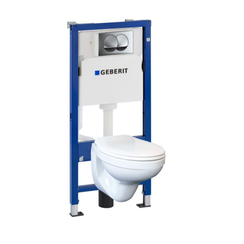 

118.315.21.1 Комплект Geberit Duofix PRO 20, інсталяція для підв.унітазу Delta 12см із кріпленням до стіни, підвісний унітаз Idol із сидінням Duroplast, змивна клавіша Delta20 хром глянець