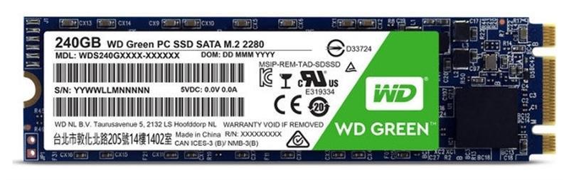 

SSD накопитель 240GB WD Green M.2 2280 SATAIII TLC (WDS240G2G0B)