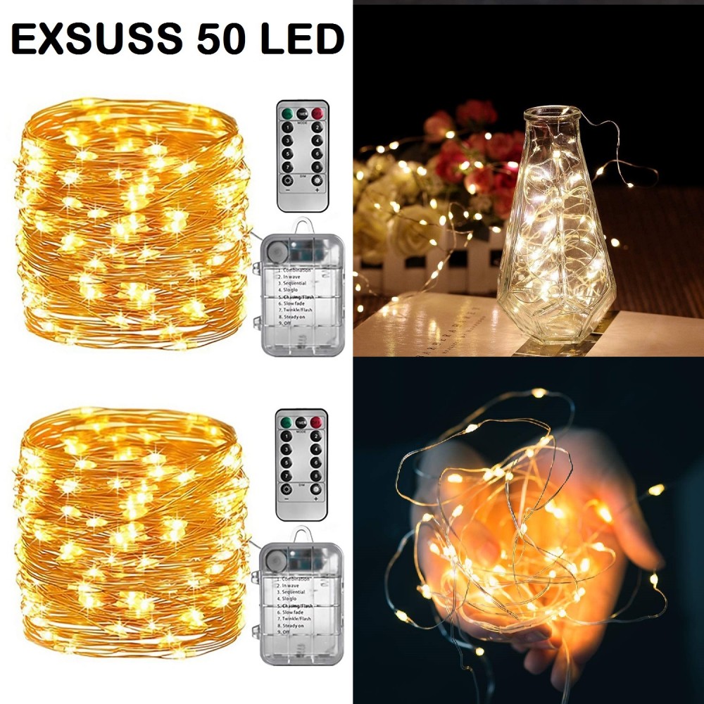 

Светодиодная гирлянда проволока нити на батарейках EXSUSS 50 LED ( 2 Комплекта) 5м