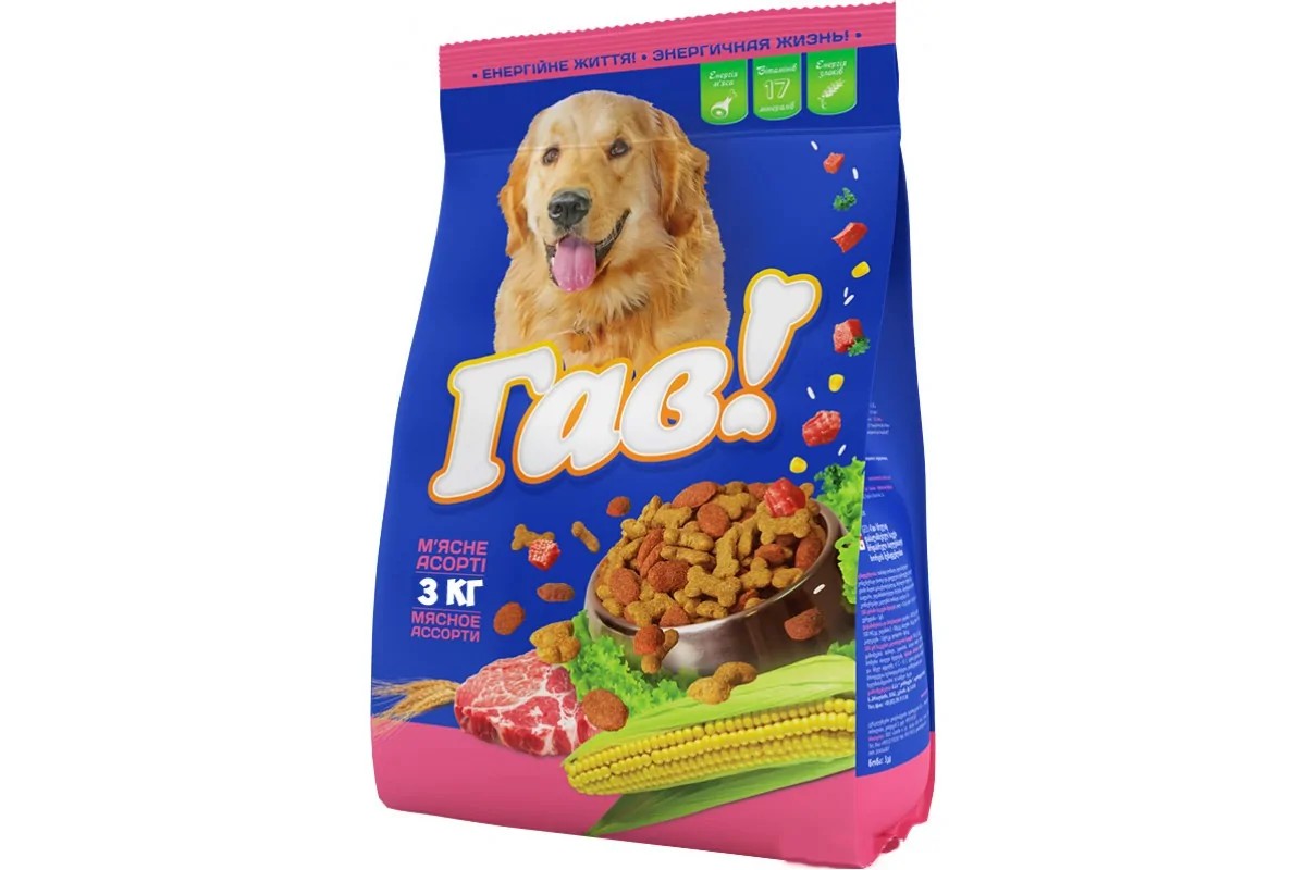 

Корм для собак "Мясное ассорти" Гав 3 кг (4820083902802)