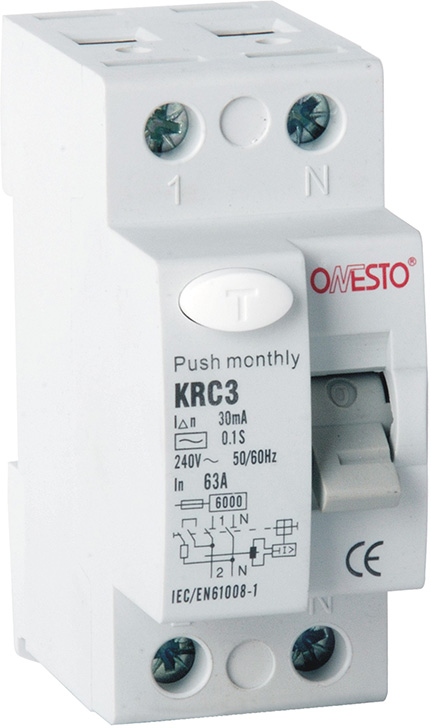 

Диференціальне реле ONESTO 1п+N 25А RCD 30mA тип AC (KRC3)