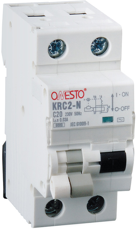 

Диференціальний автомат ONESTO 1п+N 25А 30mA тип AC RCBO (KRC2-N)