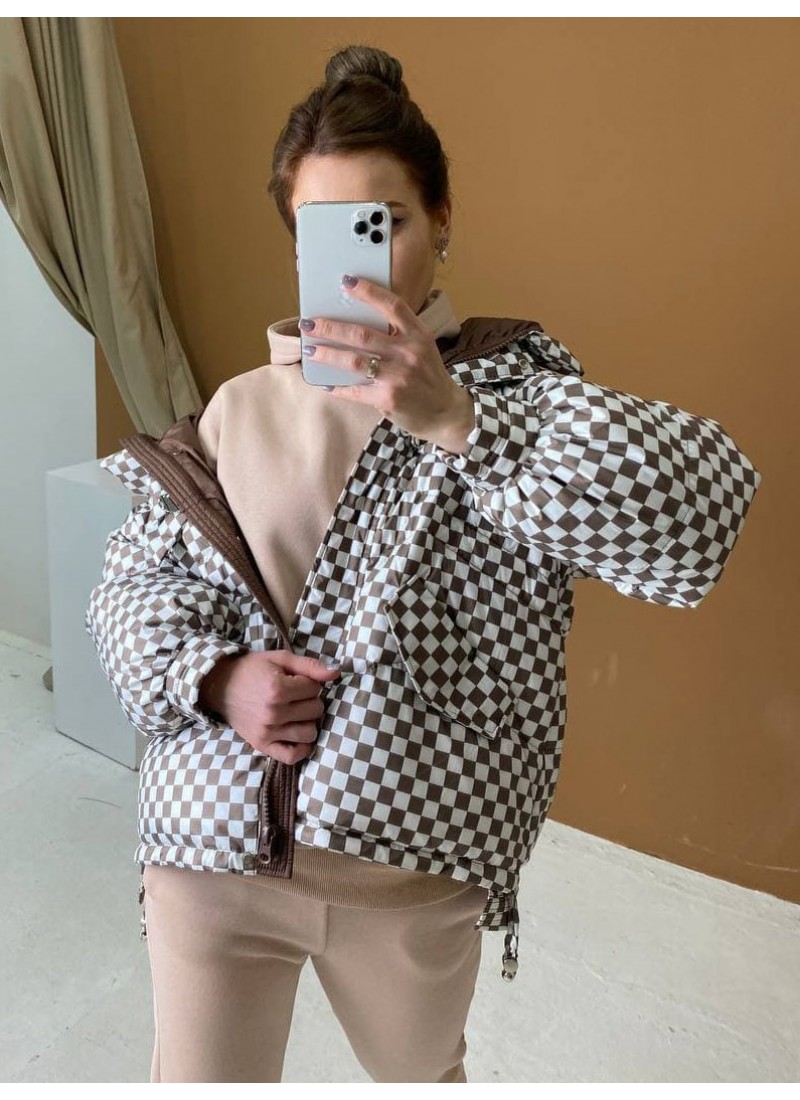 

Пуховик в клетку зимний автоледи Modern Boutique коричневый, S ПУХ631