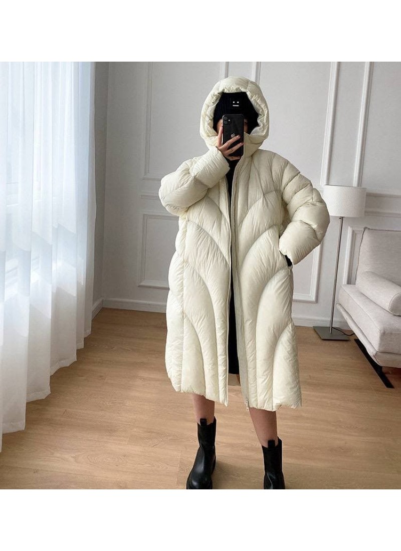 

Пуховик зимний длинный объемный Modern Boutique молочный,  ПУХ2107, Пуховик зимний длинный объемный Modern Boutique молочный, one size ПУХ2107