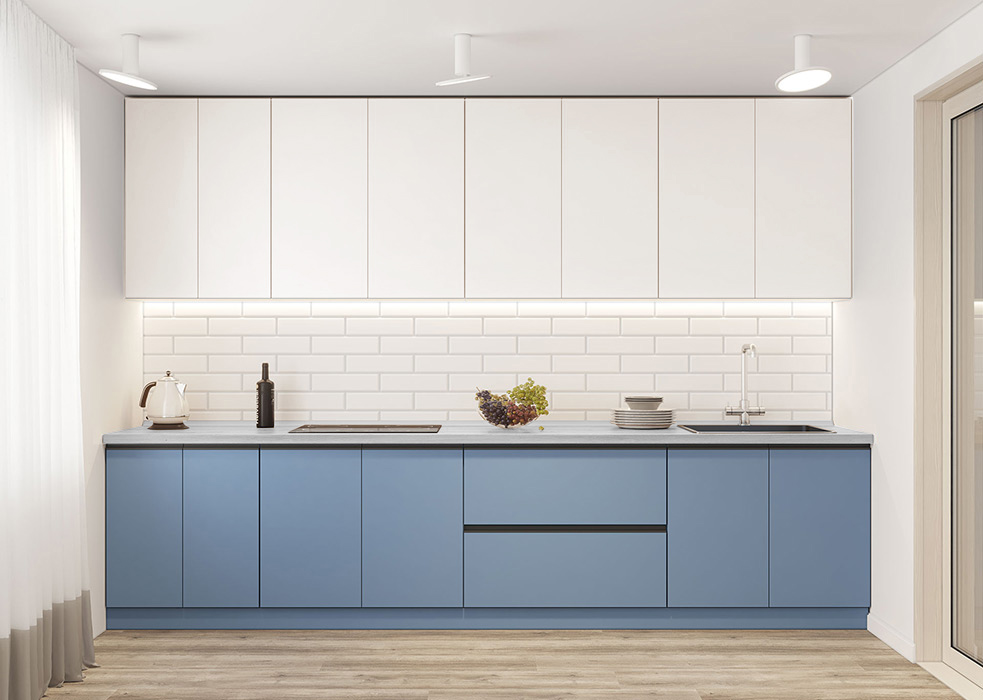 

Кухня прямая София 320 - низ Синий капри - верх Белый - комплект из 10 элементов без столешницы и мойки