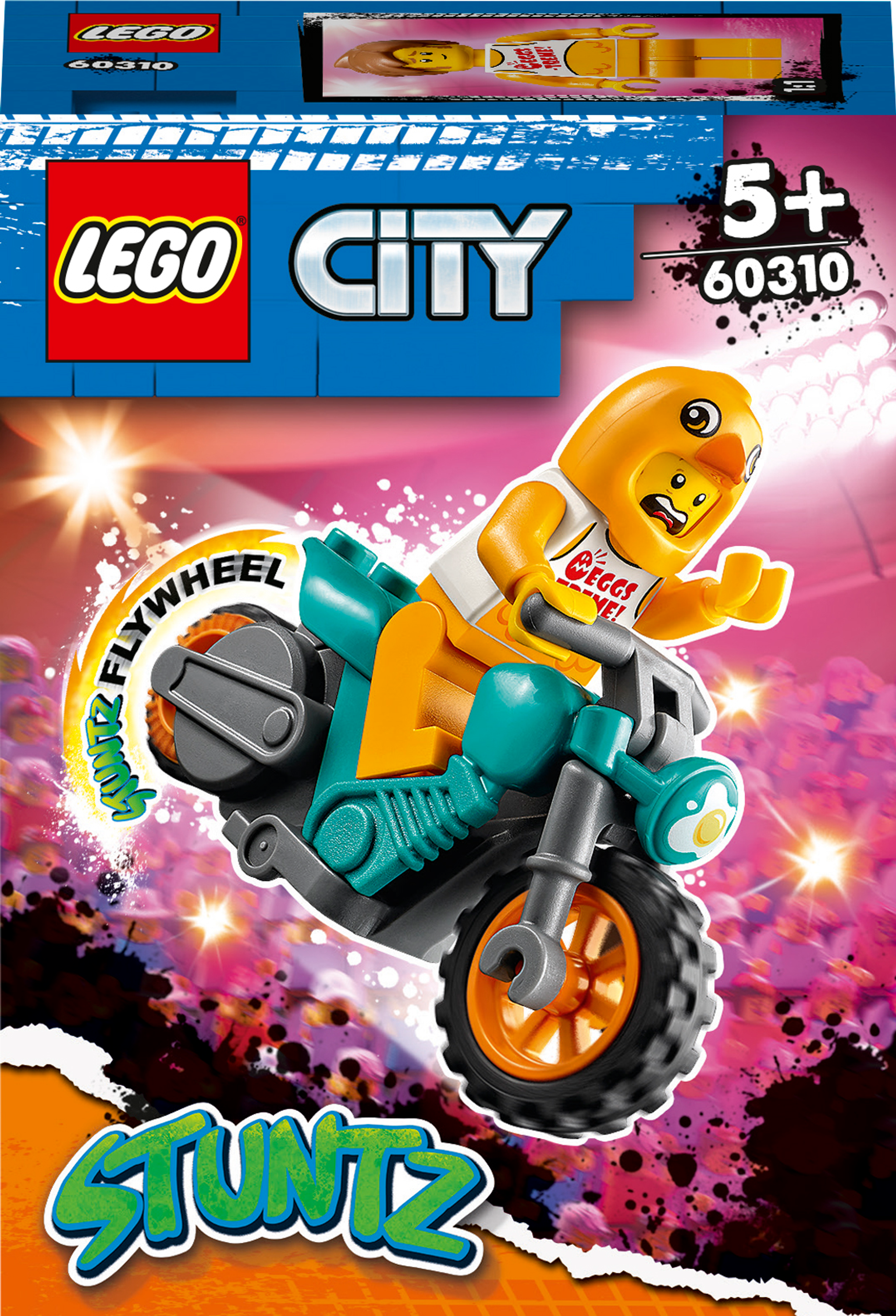 

Конструктор LEGO City Stuntz Трюковый мотоцикл с цыплёнком 10 деталей (60310)