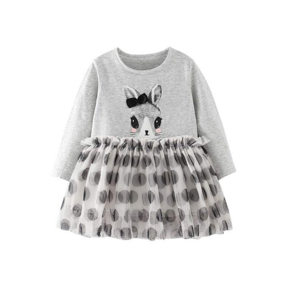 

Платье для девочки с длинным рукавом и изображением зайца серое Cute bunny Berni Kids (140) Серый