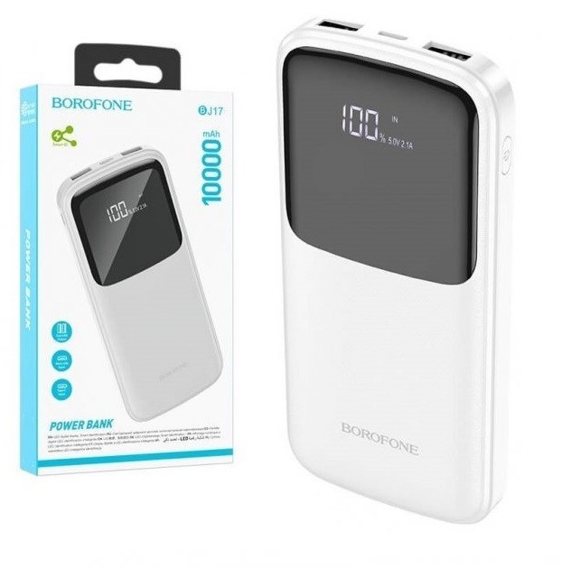 

Павербанк Borofone Digital Display 10000mAh 2xUSB/Type-C, 3A white