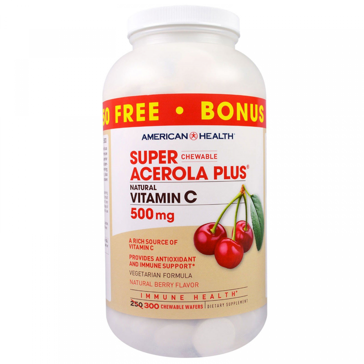 

Ацерола со вкусом натуральных ягод American Health (Super Chewable Acerola Plus) 500 мг 300 жевательных пластинок
