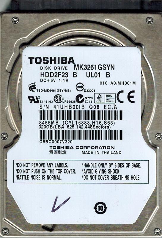 

HDD 2.5" SATA 320GB Toshiba 7200rpm 16MB (MK3261GSYN) Refurbished