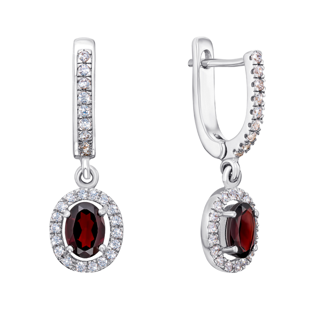 

Серебряные серьги-подвески с гранатами и фианитами 000145318