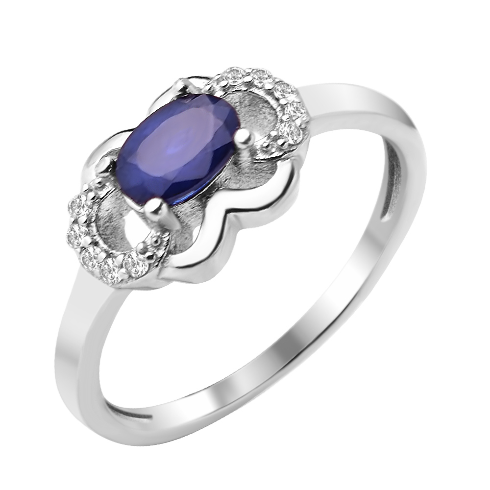 

Серебряное кольцо с сапфиром и фианитами 000117881 18 размера