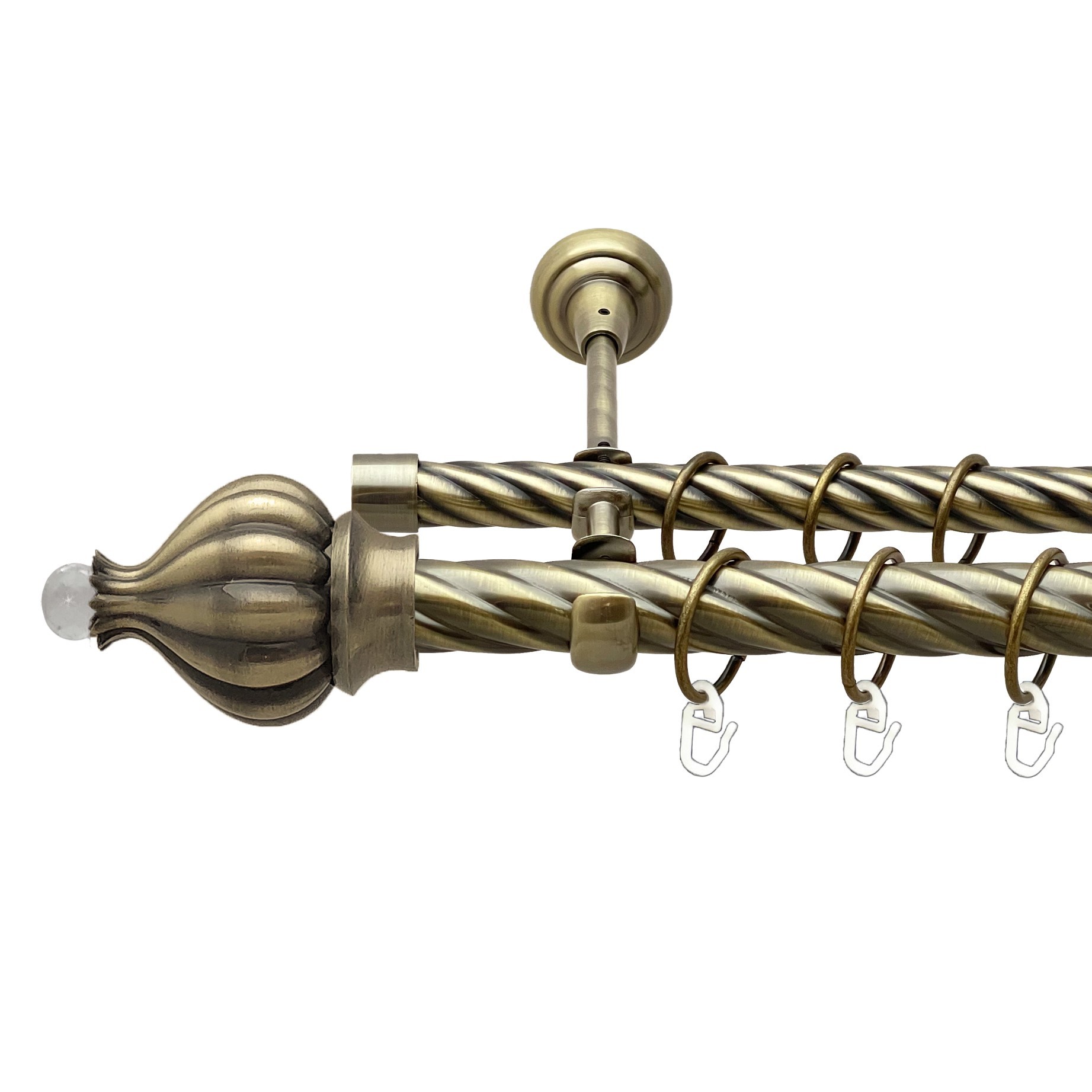 

Карниз Orvit Таджа-Кристал металевий дворядний відкритий скручена труба кільце металеве Антик 25\19 мм 300 см (00-00017928)