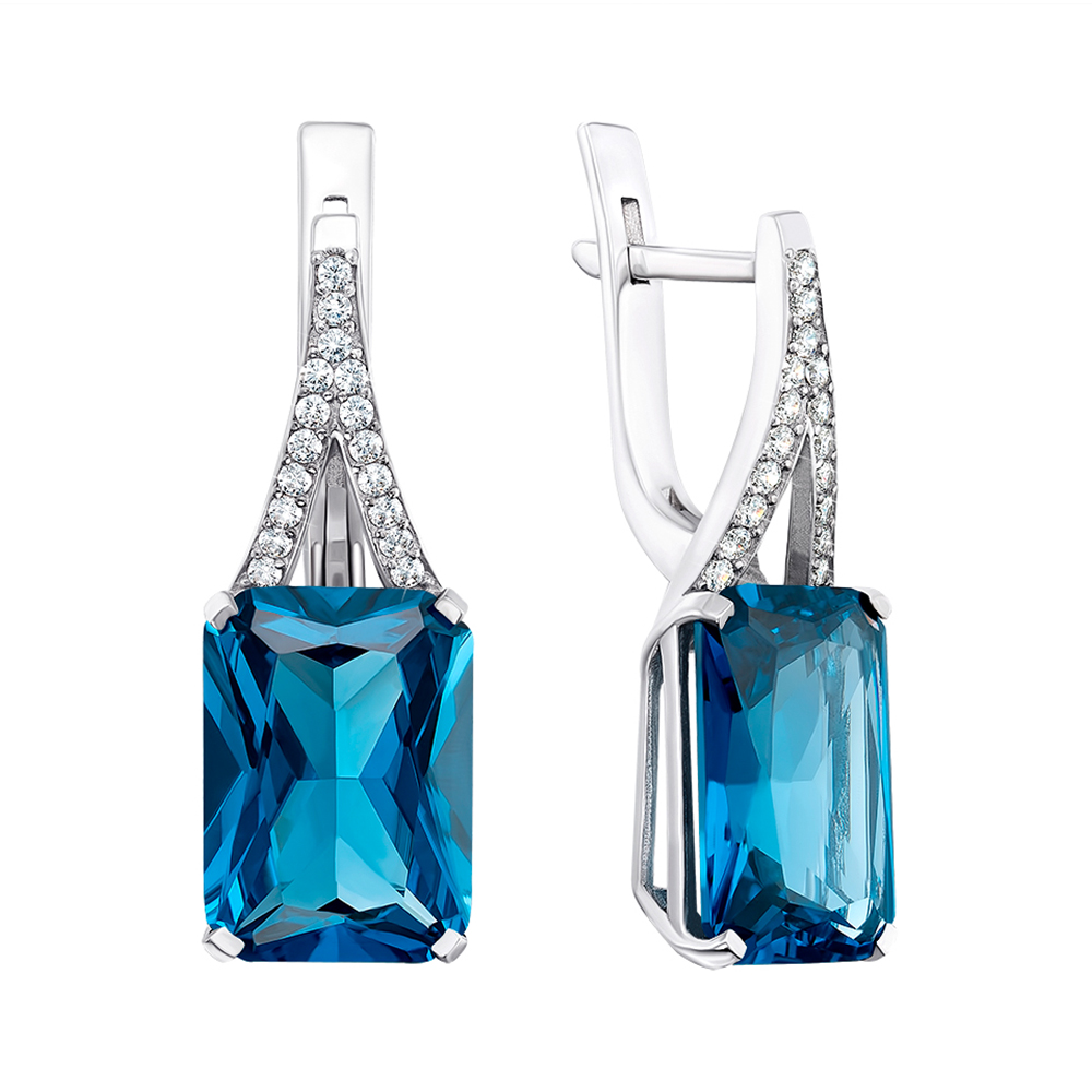 

Серебряные серьги с кварцем London blue и фианитами 000141323