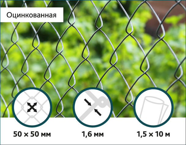 

Сетка Рабица оцинкованная Сітка Захід 50х50/1,6мм 1,5м/10м